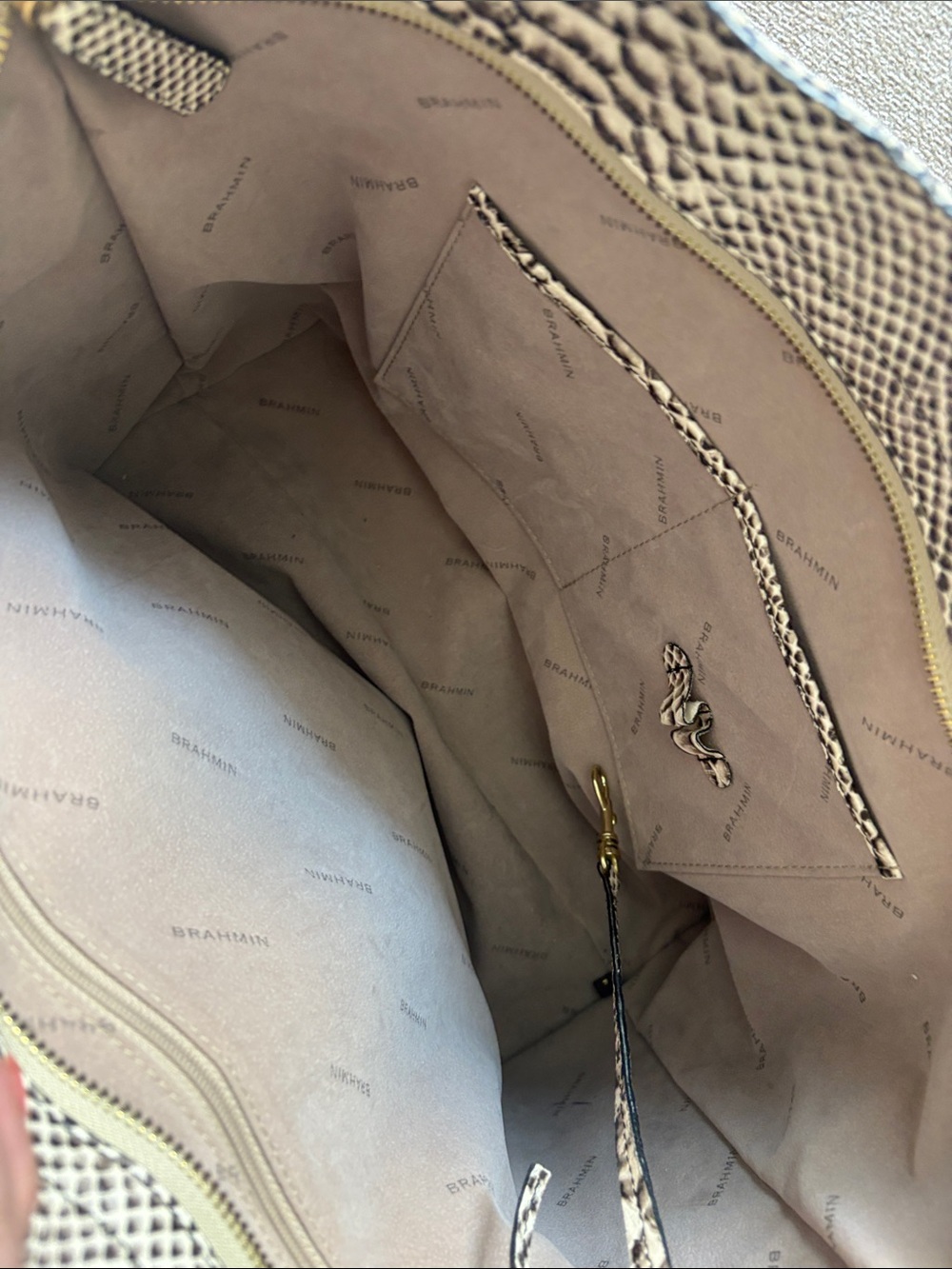 ❤️❤️ Brahmin Snake-Embossed Tote in Cream and Dark Brown - Picture 6 of 14